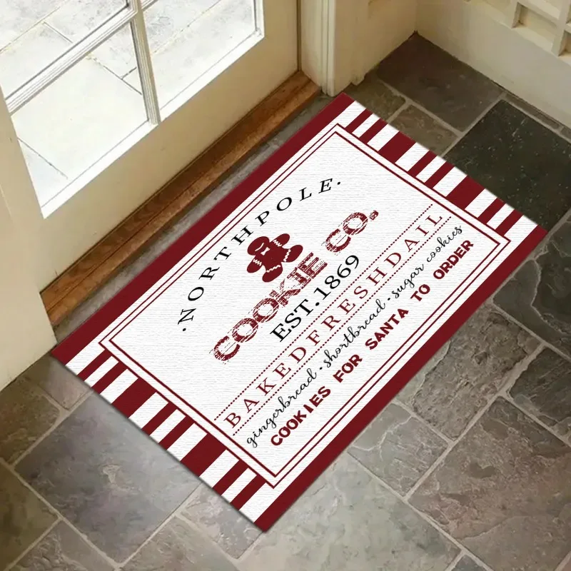 Alfombra navideña de pan de jengibre para hombre, diseño de letras, alfombra de cocina, felpudo de entrada, dormitorio, sala de estar, decoración del hogar, 1 ud.