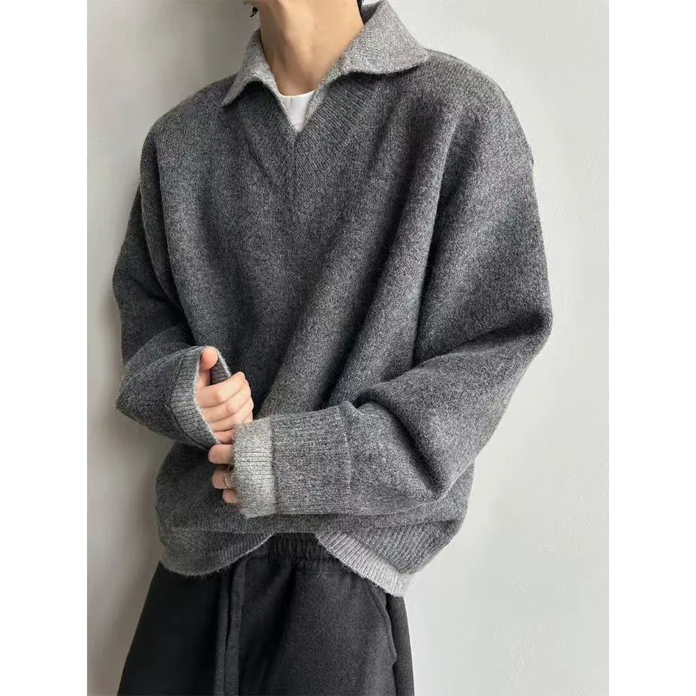 

American Sle V-Ne Sweater Large Size 250 Pou Men's Lazy Sle Knitted Top Outerwear Polyester Fiber Long Sve