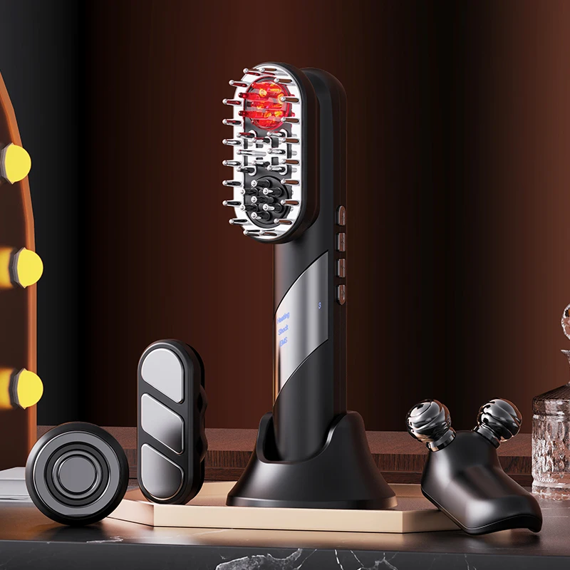 

Многофункциональная электрическая массажная расческа 4-в-1 с EMS-терапией, вибрацией, красным светом и аппликатором для нанесения масла против выпадения волос