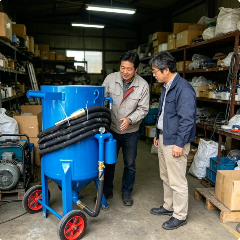Portable Sandblaster Sandblasting Machine 200 Litre Pressure Pot Strips Corrosion From Marine Boiler Pipeline Walls