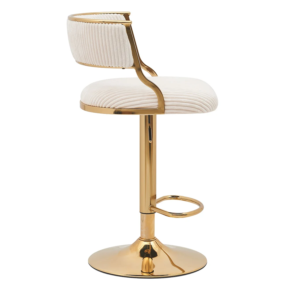 เก้าอี้บาร์หมุนได้ ฐานโลหะทรงกลมสีทองหรูหรา หุ้มกำมะหยี่ สไตล์นอร์ดิก