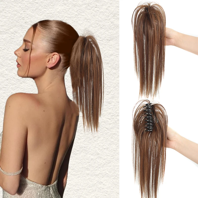 

Hair Ponytail Extension Claw Clip in Hairpiece Synthetic Short Straight Ponytail Heat Resistant False Tail for Women Girls Use