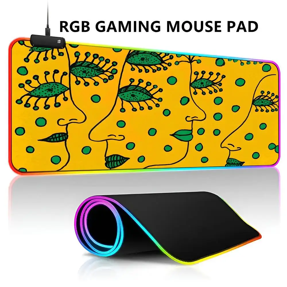 Pumpkin Yayoi Kusama RGB LED Light Gaming Mousepad Waterproof Large Gamer Mouse Carpet Big Keyboard PC Desk Play Mat with Backli