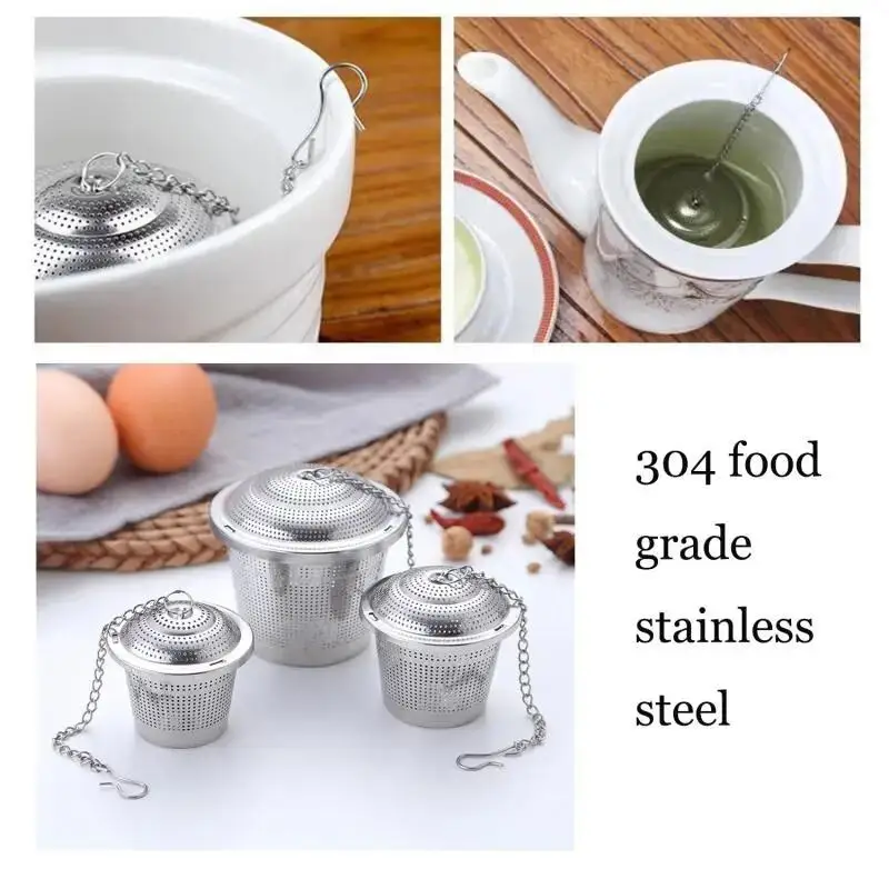 كرة مصفاة شاي من الفولاذ المقاوم للصدأ قابلة لإعادة الاستخدام، مصفاة شبكية دقيقة لشاي أوراق الشاي/الأعشاب/التوابل، فلتر قفل لوعاء كوب الغلاية #5