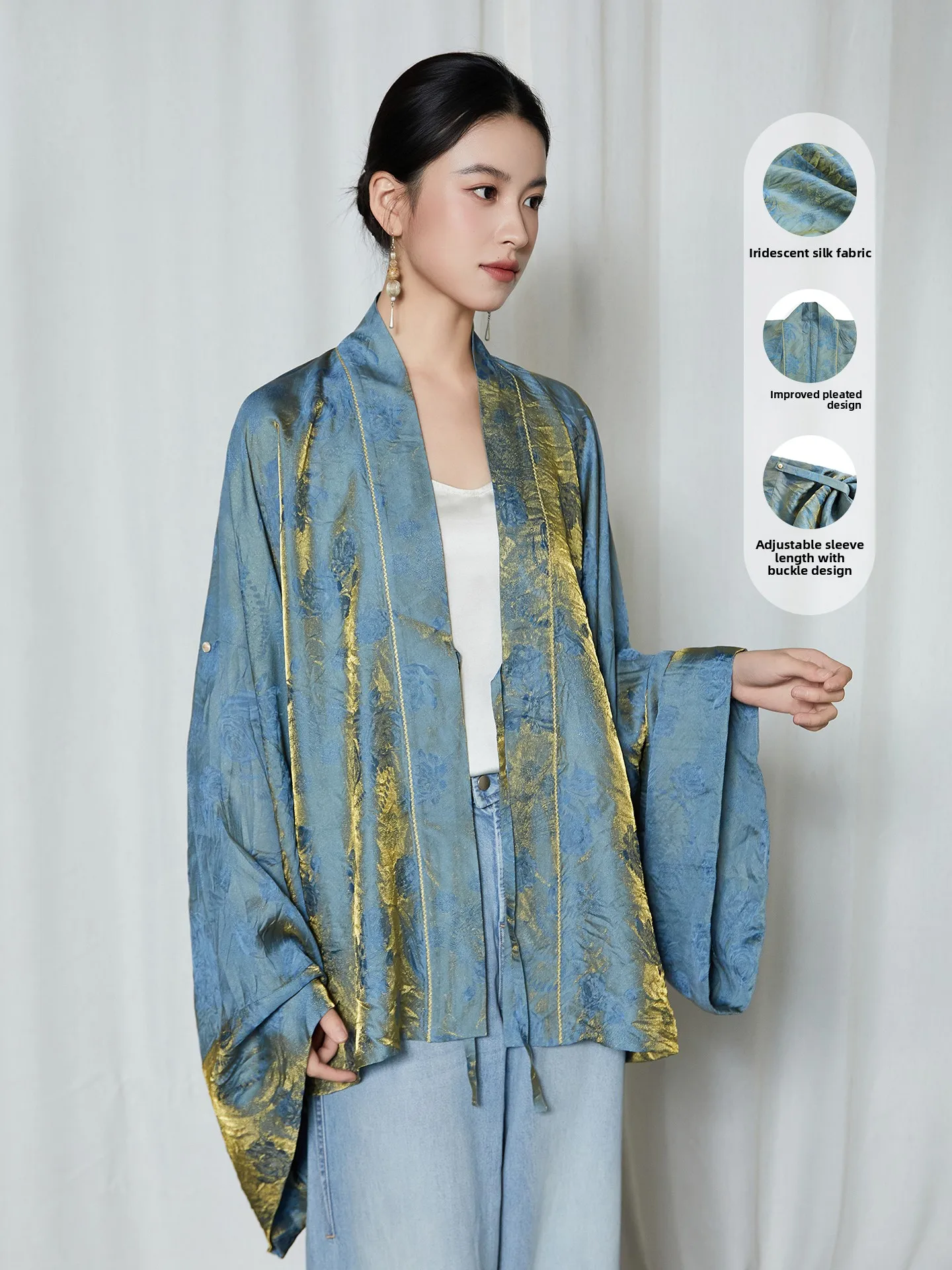 

Anytime Changeling | Improved Hanfu Northern Dynas Pleated irt | Fabric with Optical Illusion | Long Sve Stand Collar ...