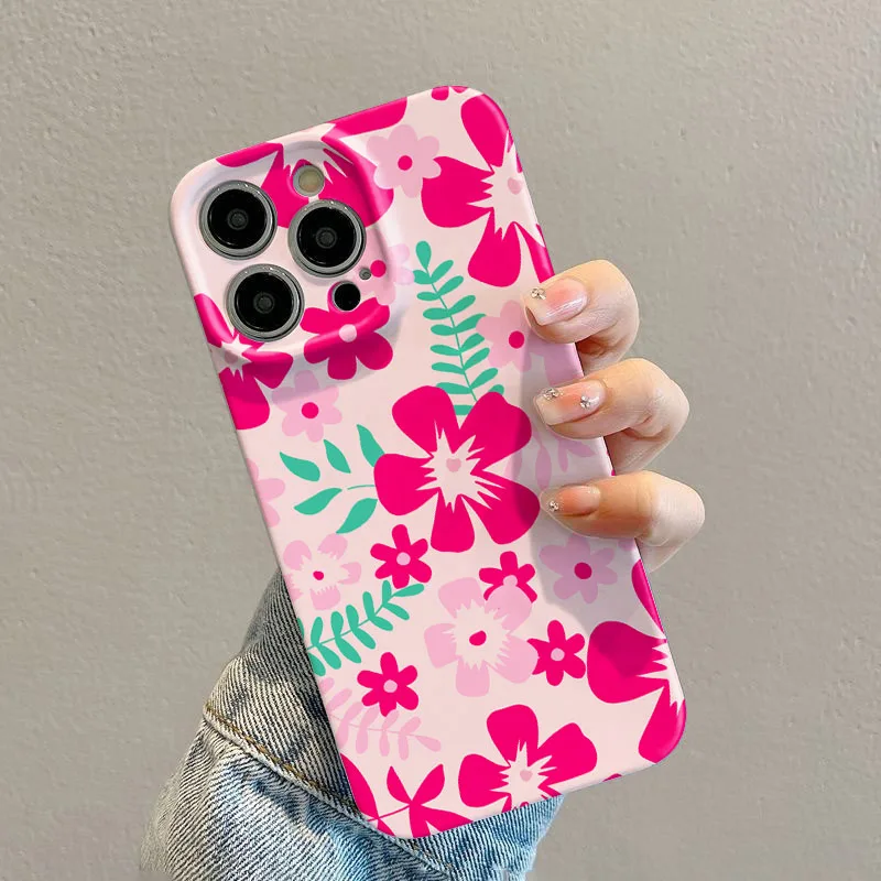 

Phone Case For iPhone 17 16 15 14 13 12 11 Pro Max Air 16e 7 8 Plus XS Max X XR INS Flower Pattern Hard PC Back Cover
