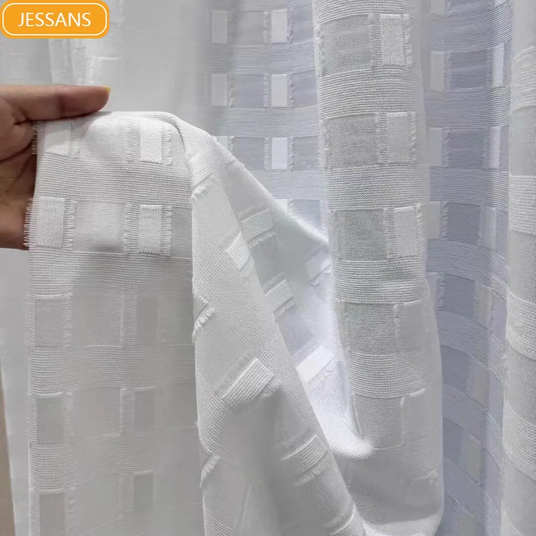 Checkered Cream Checkerboard Jacquard White Window Screen Living Room Bedroom Balcony Bay Window Customized Finished Product