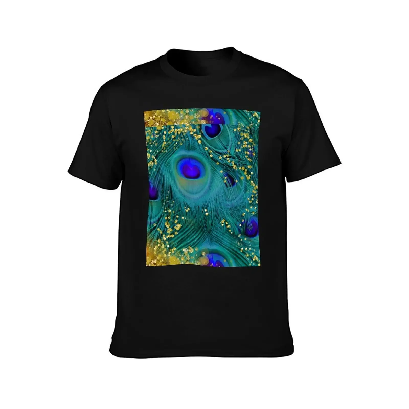 Dreamy peacock feathers, teal and purple, glimmering gold T-Shirt custom shirt anime t shirt men 100℅ cotton