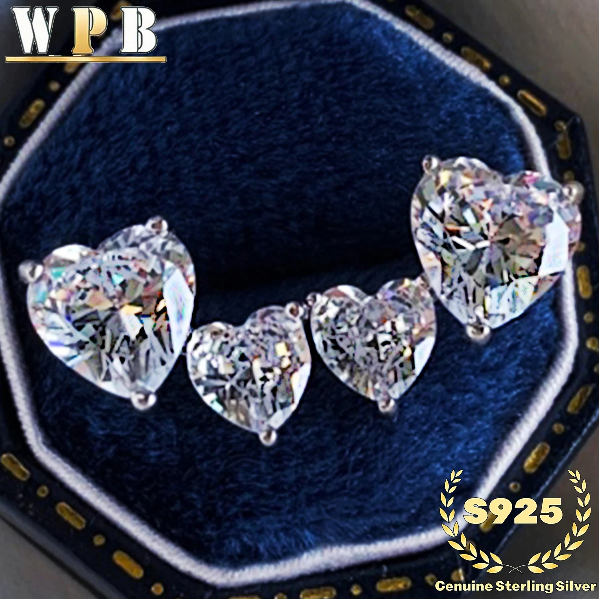 S925 Sterling Silver Stud Earrings Double Heart Pink&Clear Cubic Zirconia Faceted Romantic Gift for Women Valentine Anniversary
