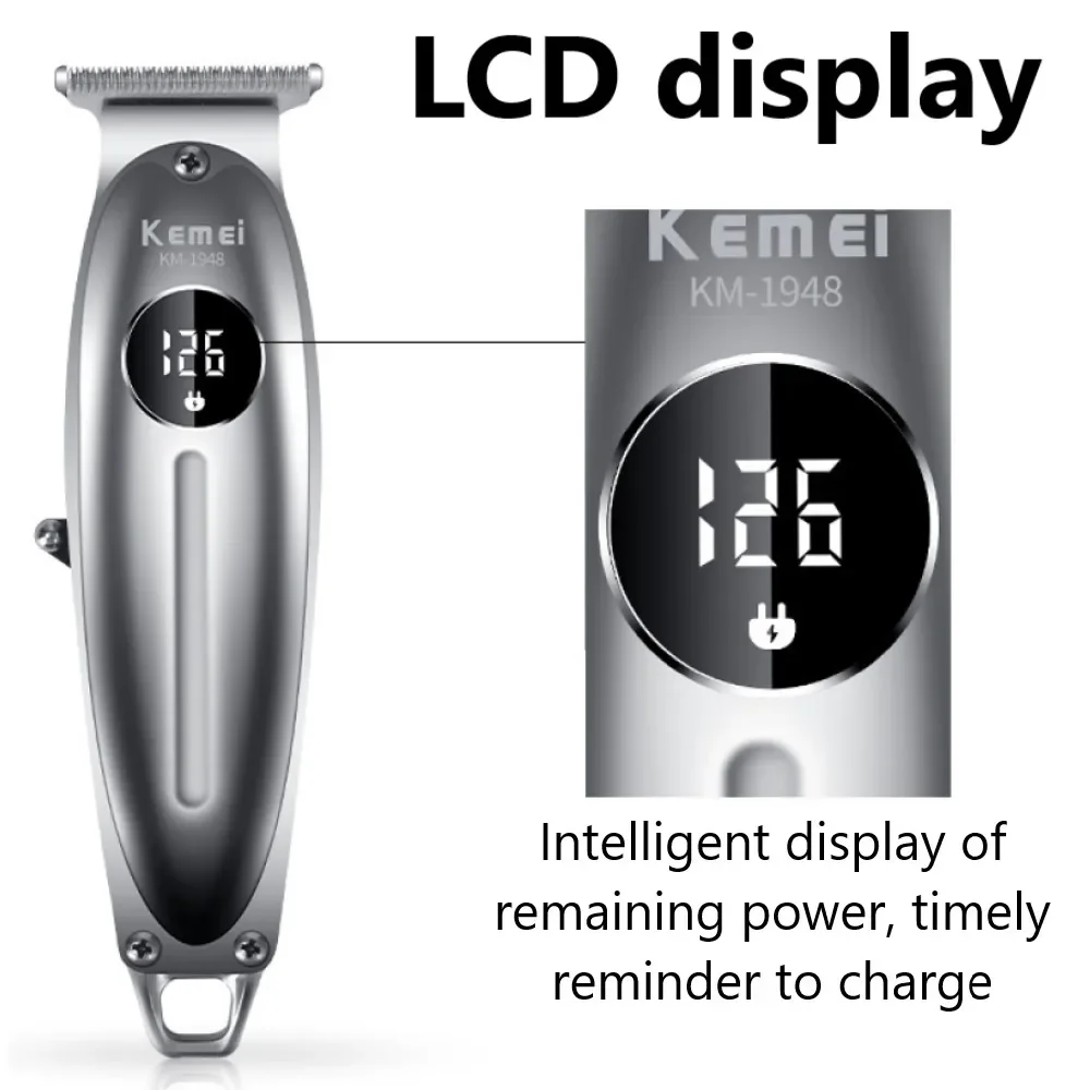 Kemei 1948 Electric Barber Full Metal Housing Hair Trimmer for Men Lithium Lon Powerful Beard Trimmer Finishing Machine Clippers