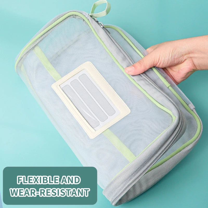 Huajie A4 Stationery Storage Bag Double-Layer Mesh Zipper Bag Large Capacity Storage Folder School Office Supplies Stationery Bag
