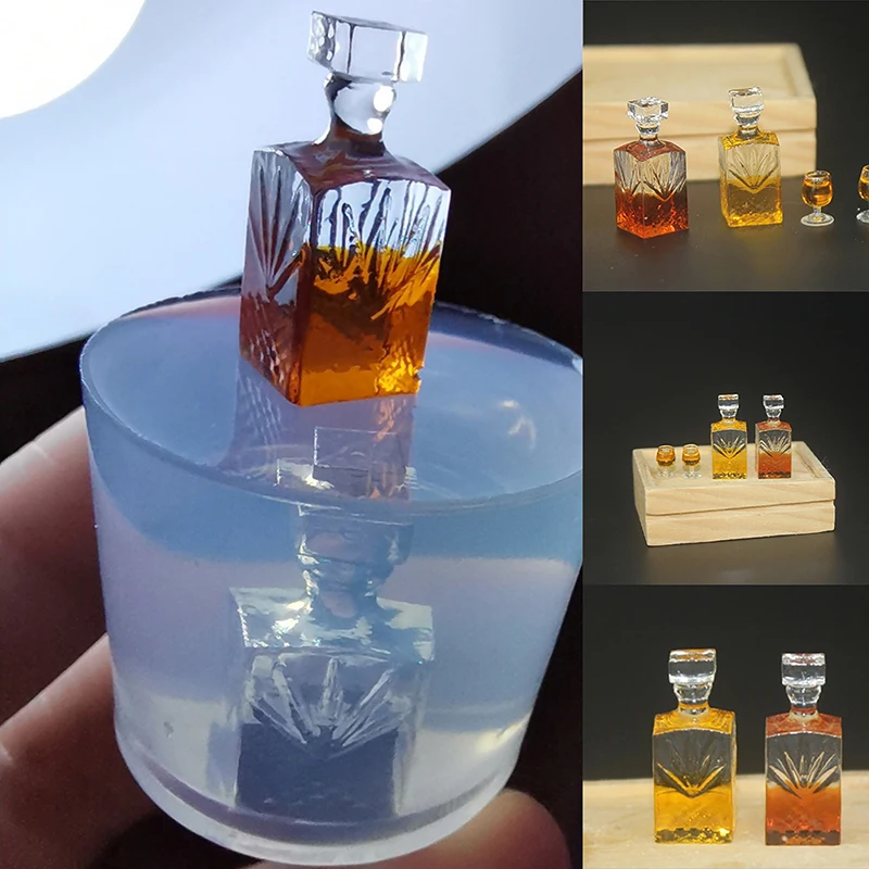 Molde de silicona en miniatura para casa de muñecas, botella de Perfume, botella de vino, accesorios para muñecas, 1:12