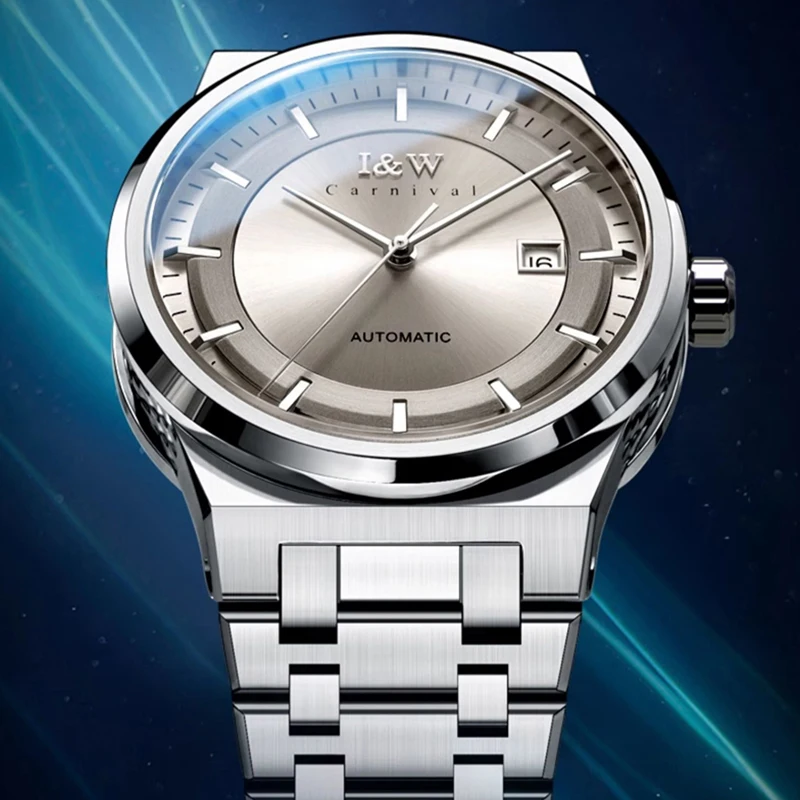 Switzerland Luxury Brand I&W CARNIVAL MIYOTA Automatic Mechanical Men\'s Watches Sapphire Auto Date Luminous Waterproo Clock 612G