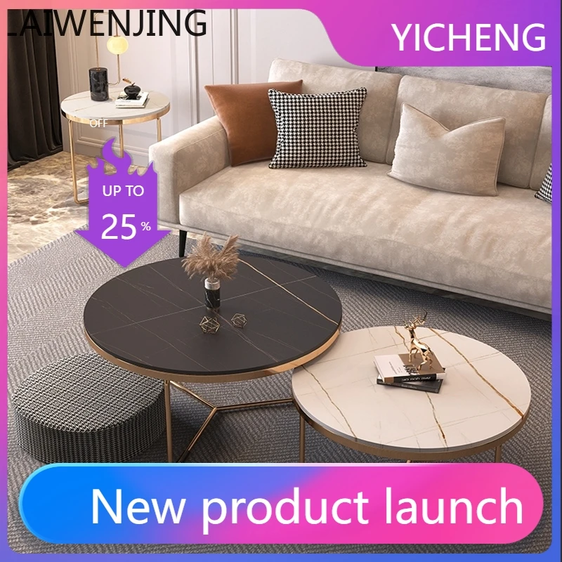 

LYY Nordic Light Luxury Round Tea Table with Marble Top for Home Use in Small Apartments Side Table