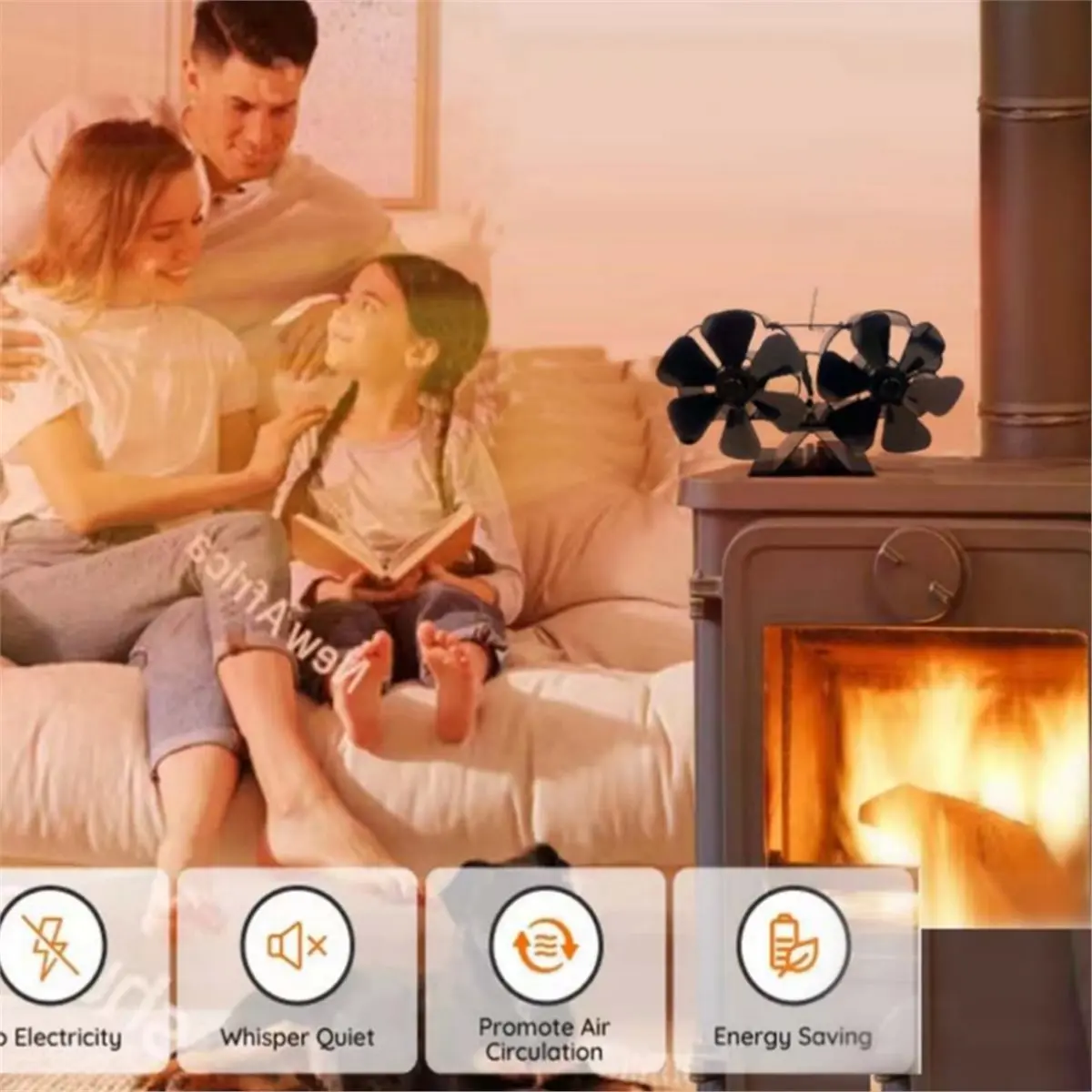 PROMOTION~ Aluminum Alloy 6 Blade Heat Powered Wood Stove Fan, Quiet 180-220CFM 1400rpm
