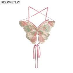 KEYANKETIAN 2024 New Launch Women Embroidery Decoration Butterfly cut Corset Top Retro sexy Lace Up Backless Vest Crop Camisole