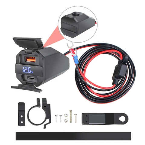 Зарядное устройство для телефона 100 Вт PD+QC3.0, двухканальный водонепроницаемый адаптер питания для мотоциклов с вольтметром для свинцово-кислотных/литиевых/AGM аккумуляторов 6В-12В