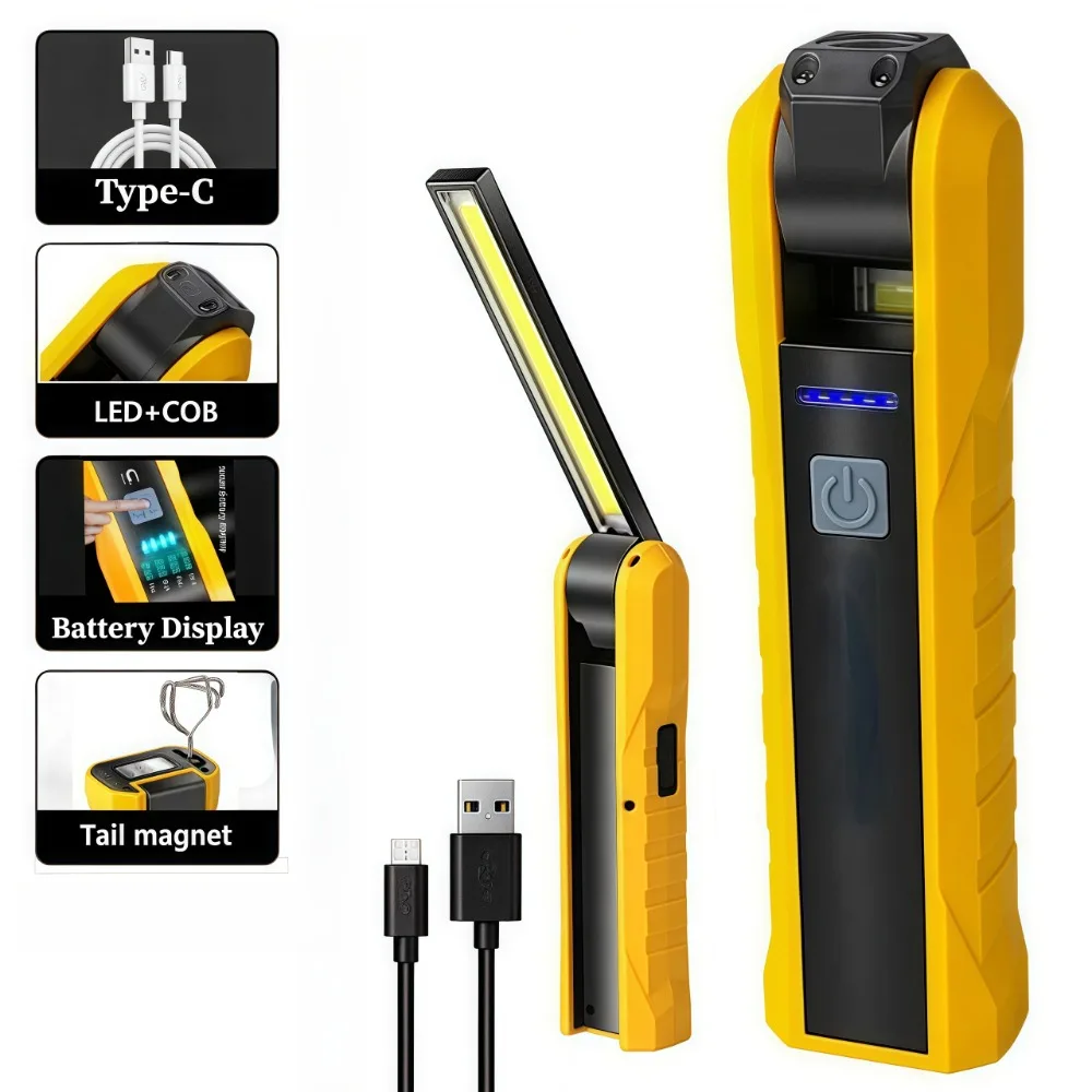 

COB Foldable Work Light USB Charging LED Car Repair Light Multi Functional Flashlight with Magnet ＆ Hook Red SOS Warning Light