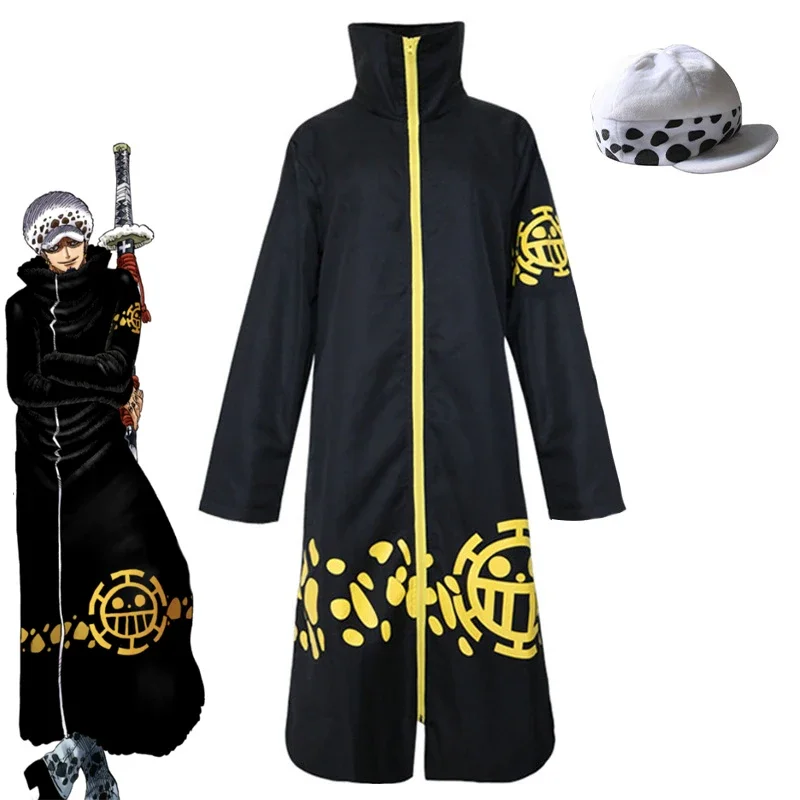 

Аниме Trafalgar Law Косплей Костюм Унисекс Длинное Черное Пальто Шляпа Смерти Плащ Костюм Хэллоуин Ветровка Куртка Наряд