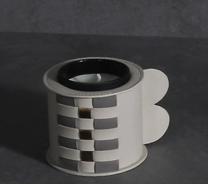 

M3-09luxury Decoration Modern Simple Ornaments Home Decor Wedding Cloth Decorations Geometric Woven Leather Candlestick Holders