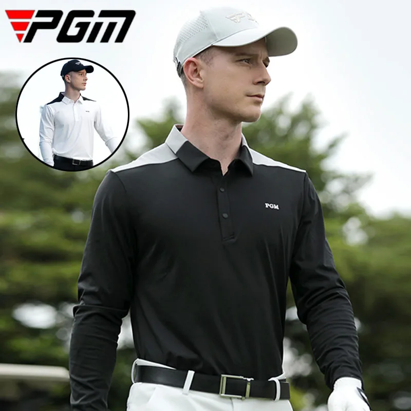 

PGM Winter Autumn Men Long Sleeve Stretch Golf Shirts Male Lapel Anti-sweat Golf Tops Leisure Soft Training Polo T-shirt