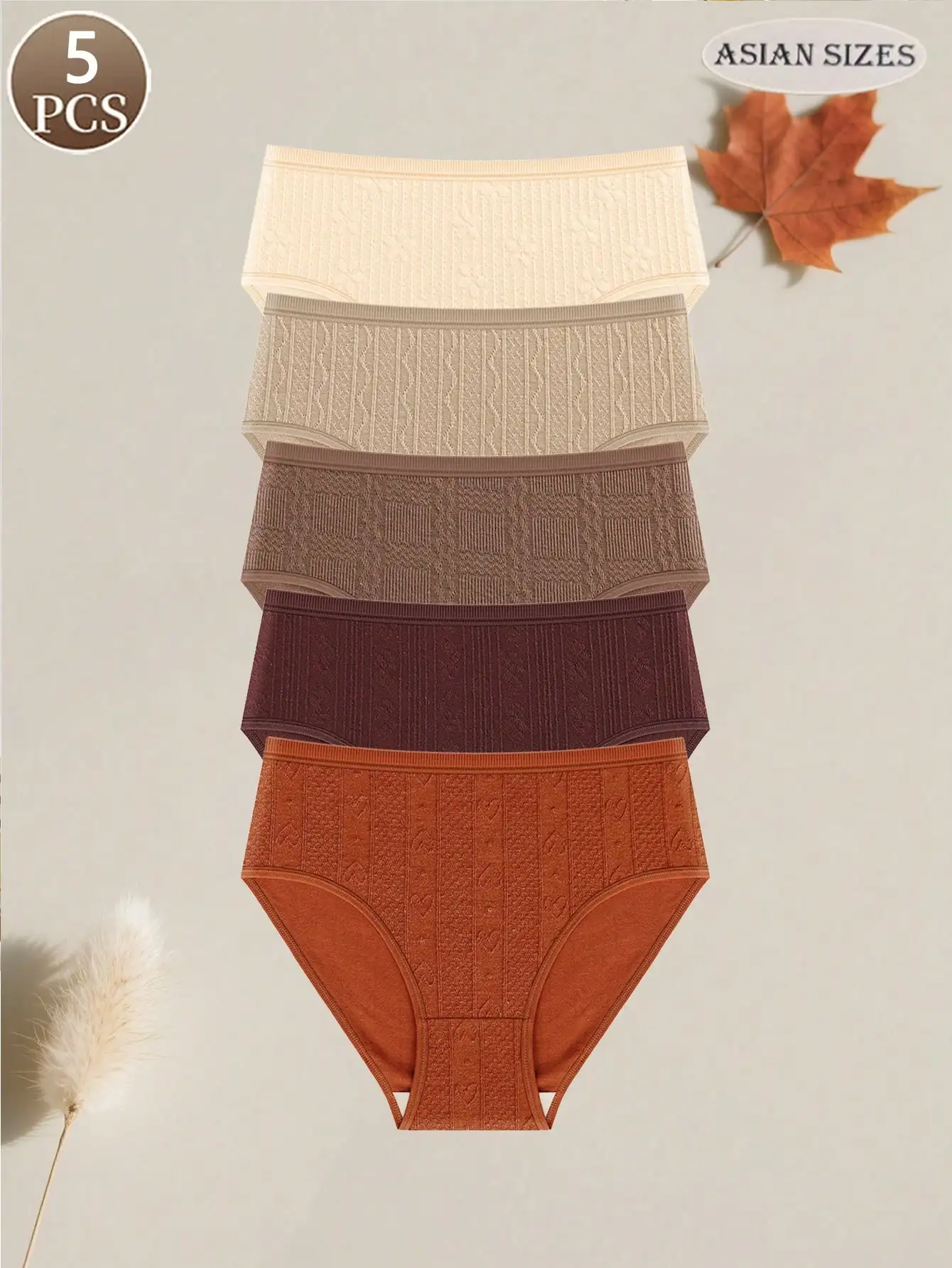 5pcs sexy high-waisted, seamless cotton women's panties in solid color, comfortable, breathable and soft women's briefs