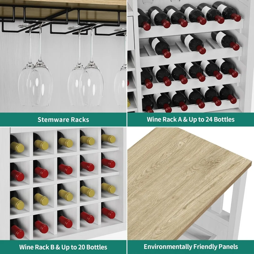 전원 콘센트가 있는 LED 와인 바 캐비닛, 수납 선반이 있는 커피 스테이션, 다이닝룸용 독립형 주방 뷔페