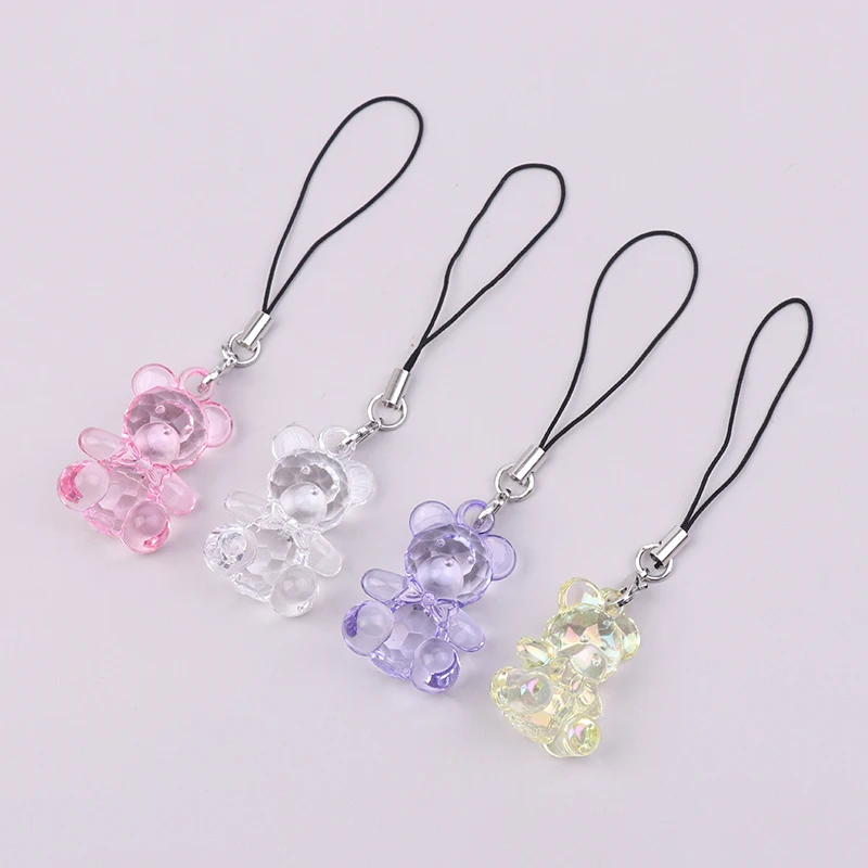 1pc Cute Cartoon Anime Bear Crystal Mobile Phone Chain Fashion Bag Charms Lovely Phone Strap Keychain Decoration Phone Lanyard