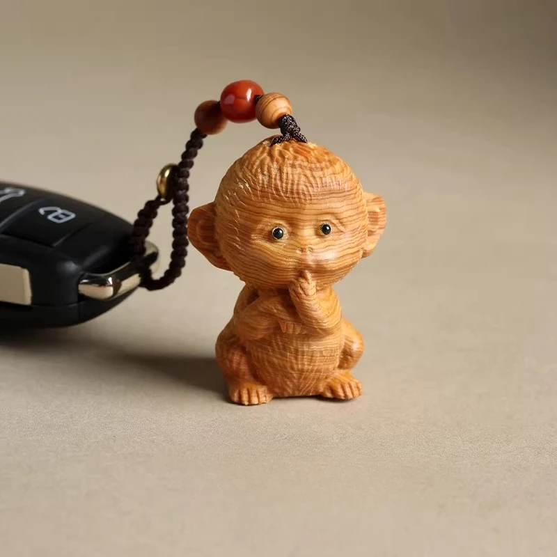 Thuja Wood No-Speak Monkey Pendant Phone Chain Chinese Zodiac Monkey Year Bag Charm Cute Monkey Car Keychain Gifts