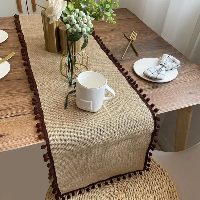 

Jute Wedding Festival Christmas Tablecloth Porch Cover Towel Table Cloth Table Runner Wind Linen Woven Decoration