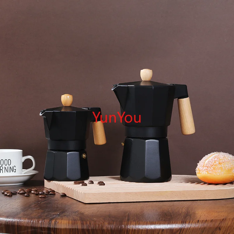Classic aluminum Italian espresso pot, single valve coffee pot, thickened and weighted OLUOLEI solid wood handle