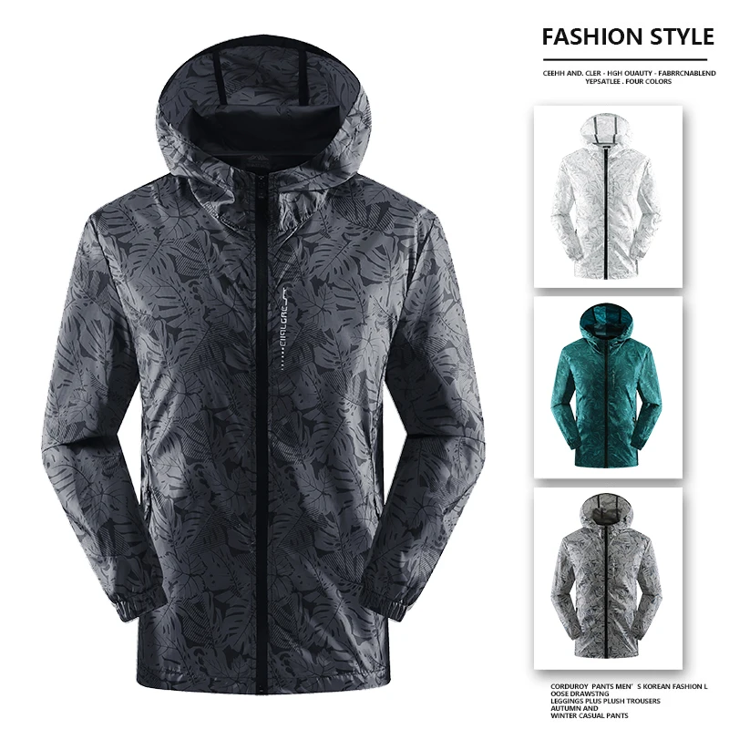 

Men's Stylish Hooded Windbreaker Leaf - Print Design Full - Zip Closure Ideal for Outdoor Activities and Casual Wear