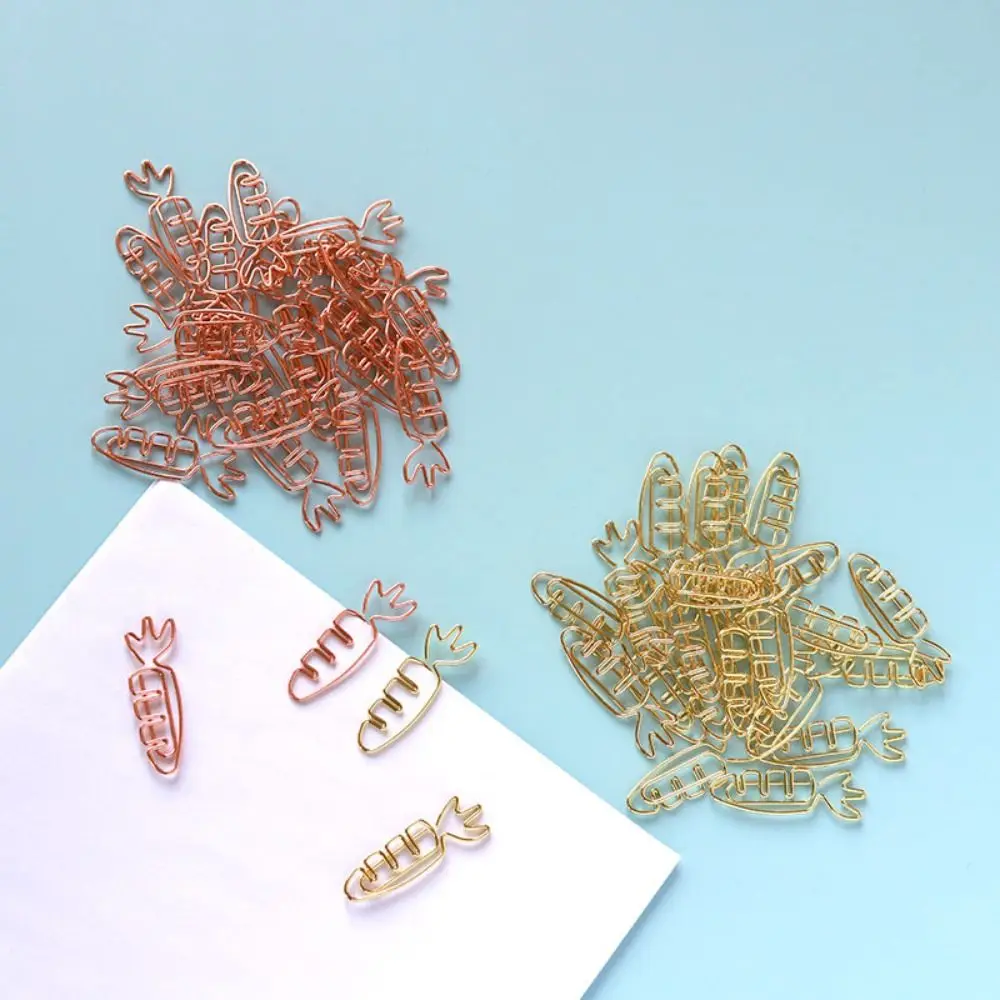 

20pcs Students Stationery Carrot Shaped Paper Clips Metal Creative Metal Paperclip Cartoon Cute Bookmark Holder Home