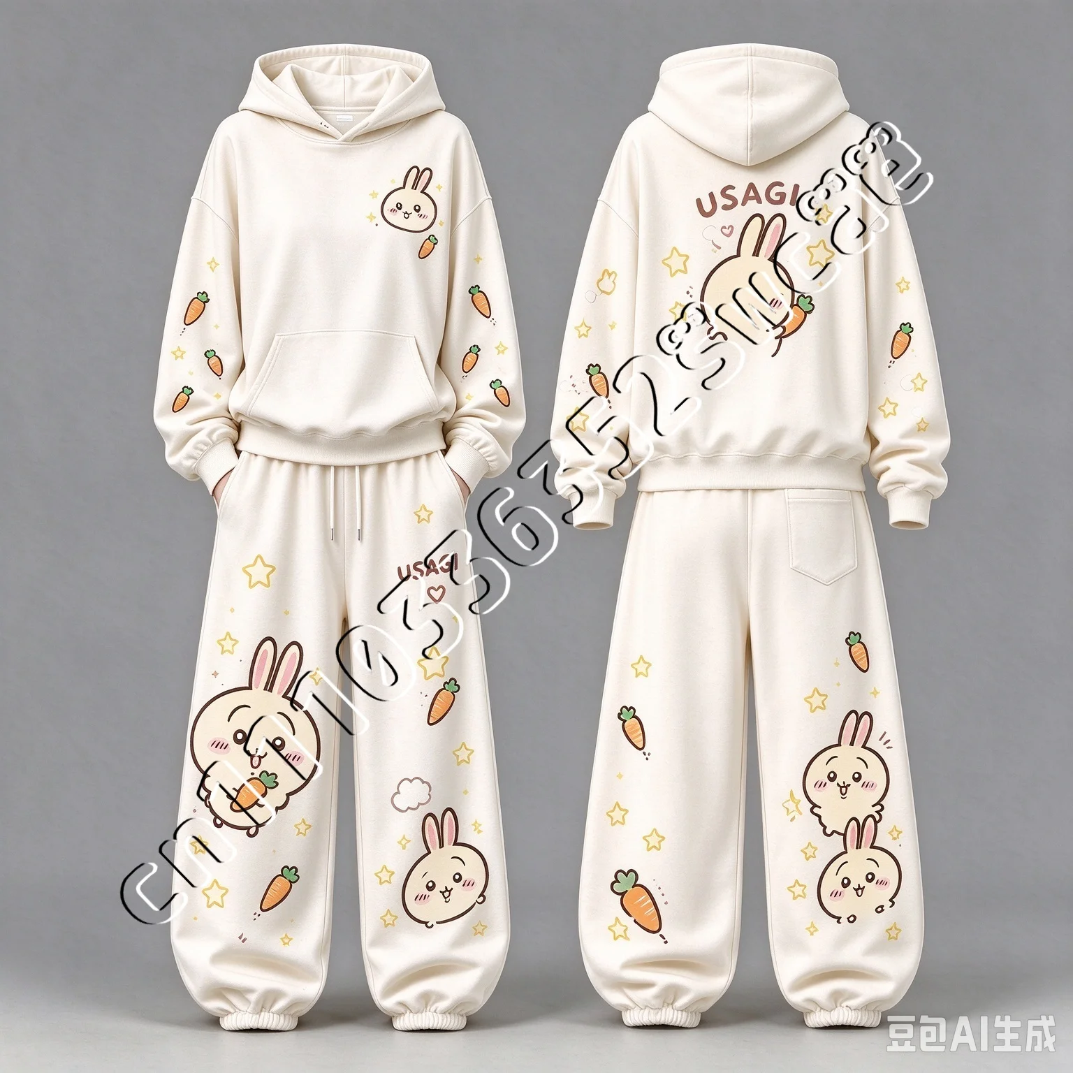 26/27 Neuer Chiikawa Niedlicher Cartoon-Print Hoodie Trainingsanzug Fan-Kollektion Herbst Winter Unisex Lässiges 2-Teiliges Outfit Familien-Matching – Detail 5