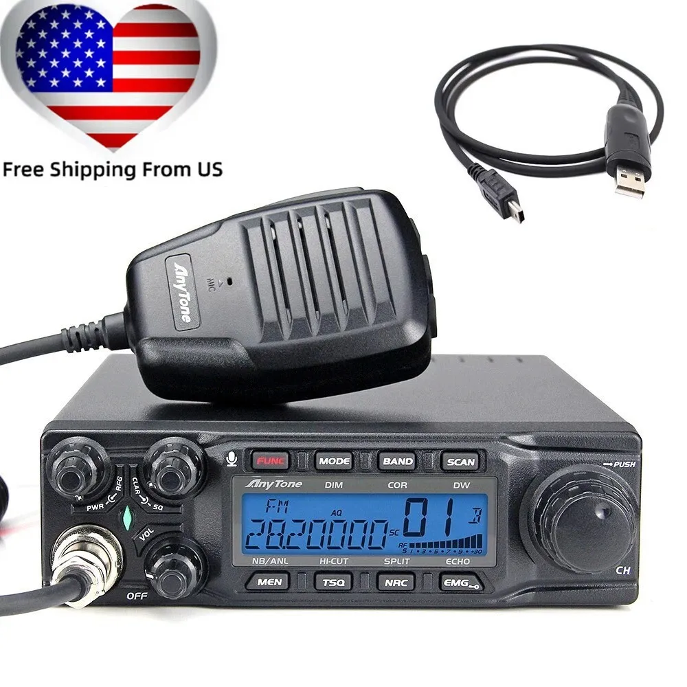 ANYTONE AT-6666PRO 28.000 - 29.699Mhz 40 Channels CTCSS DCS 10 Meter Radio + USB Cable