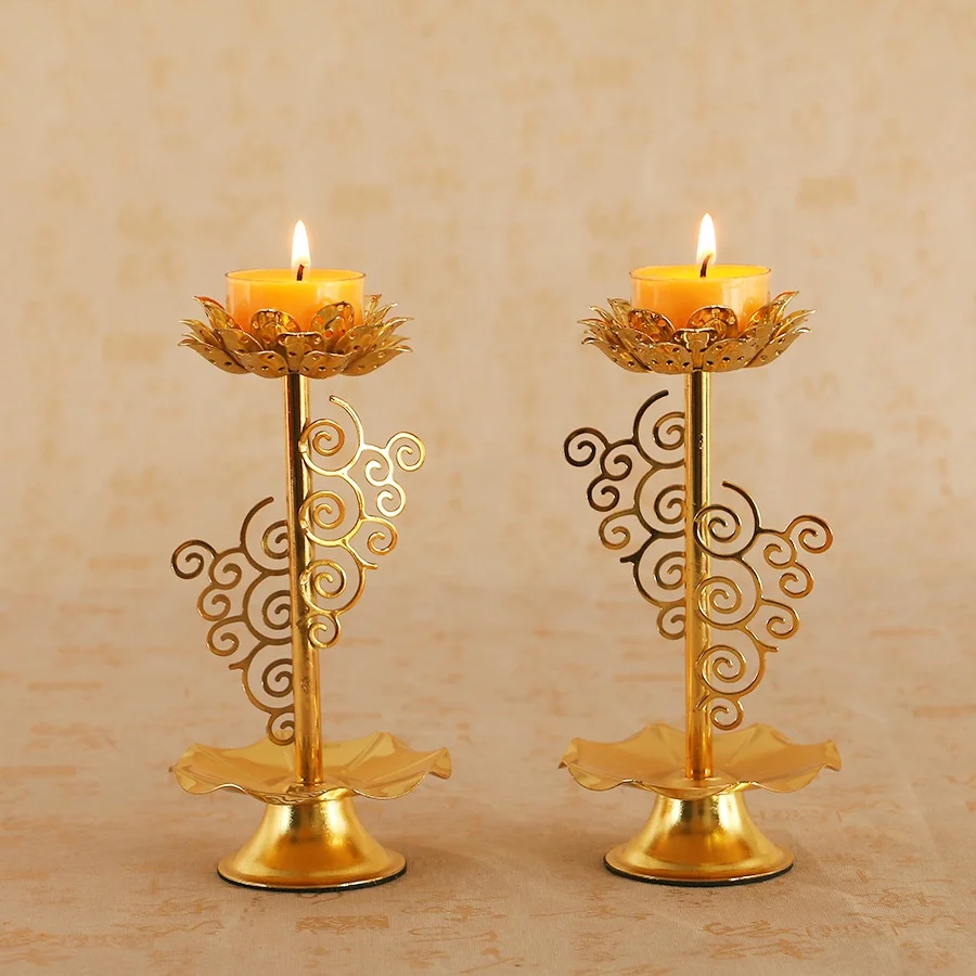 Metal Gold Candle Holder Candelabrum Chinese Vintage Butter Lamp Buddhist Utensils Golden Home Decoration