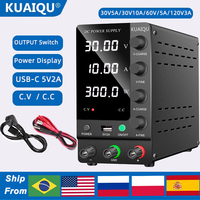 KUAIQU DC Power Supply 30V 10A, Adjustable Switching Regulated DC Bench Power Supply 32V 6A,With Output Switch, 60V5A,120V 3A