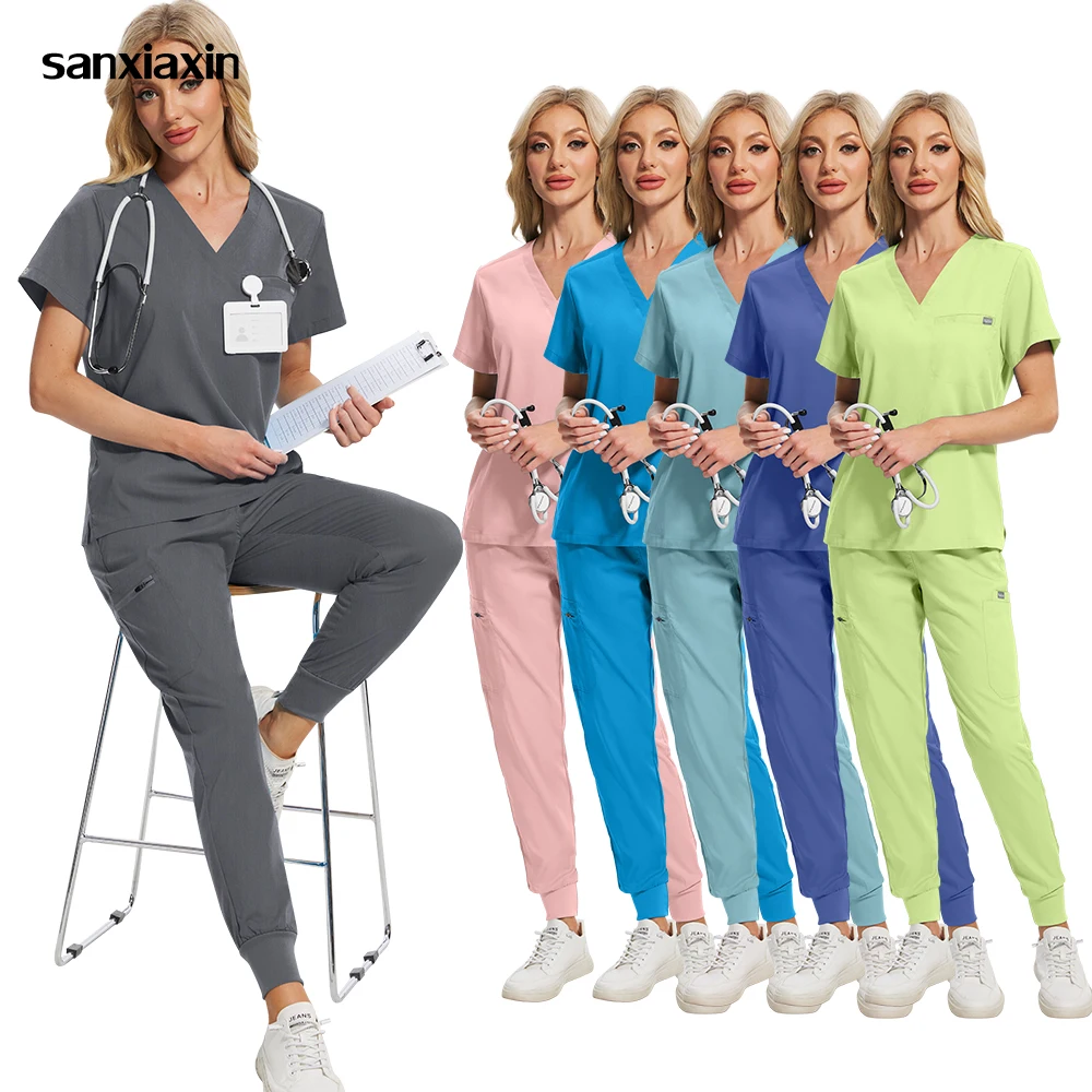

Multicolor Nurse Uniforms Hospital Nursing Workwear Women Men Pet Shop Work Tops+Pants Medical Dentist Doctor Surgery Scrubs Set