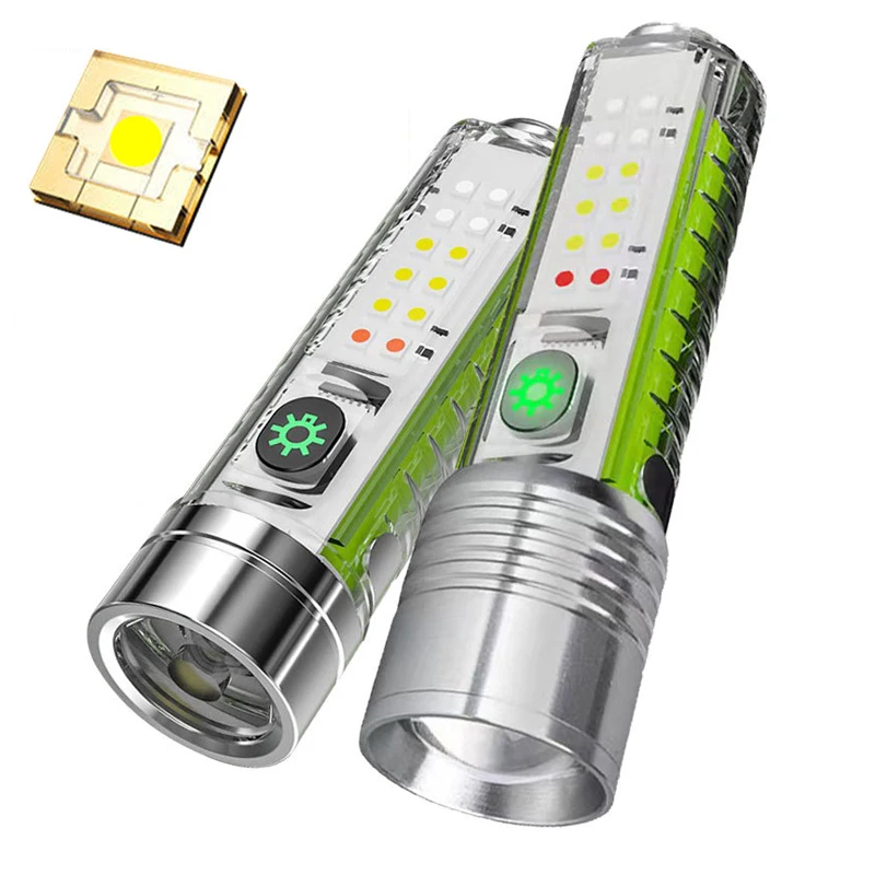 Super Bright LED Flashlight USB Rechargeable Flashlight With Side Light Strong Magnets Lighting Mini Multifunctional Lantern