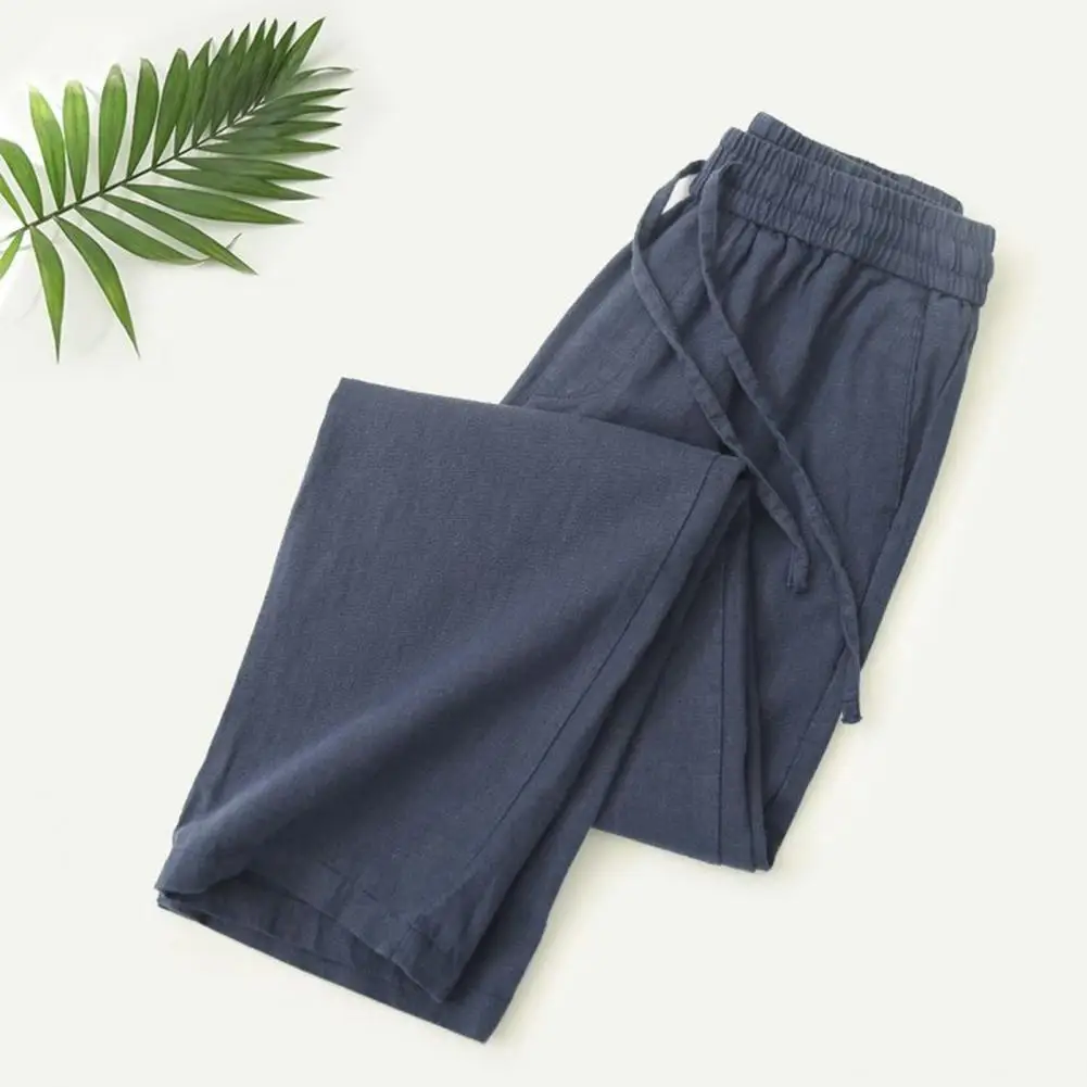 

Drawstring Waist Trousers Versatile Men's Casual Trousers with Adjustable Drawstring Waist Pockets Solid for Comfortable for Men