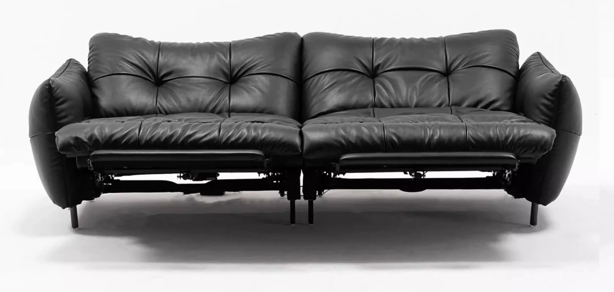 French retro leather electric sofa function three people against the wall