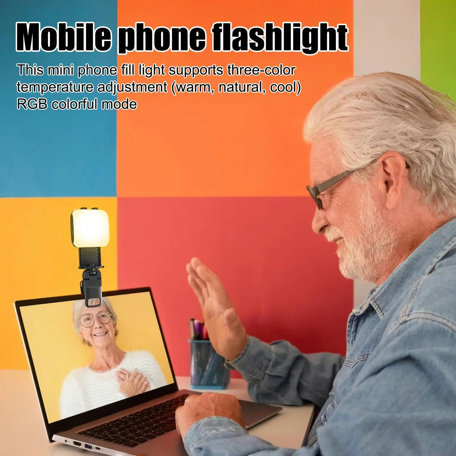 

Свет для селфи, светильник для камеры с 3-цветным освещением и режимом RGB, перезаряжаемая лампа с зажимом для записи видеоконференций в путешествиях