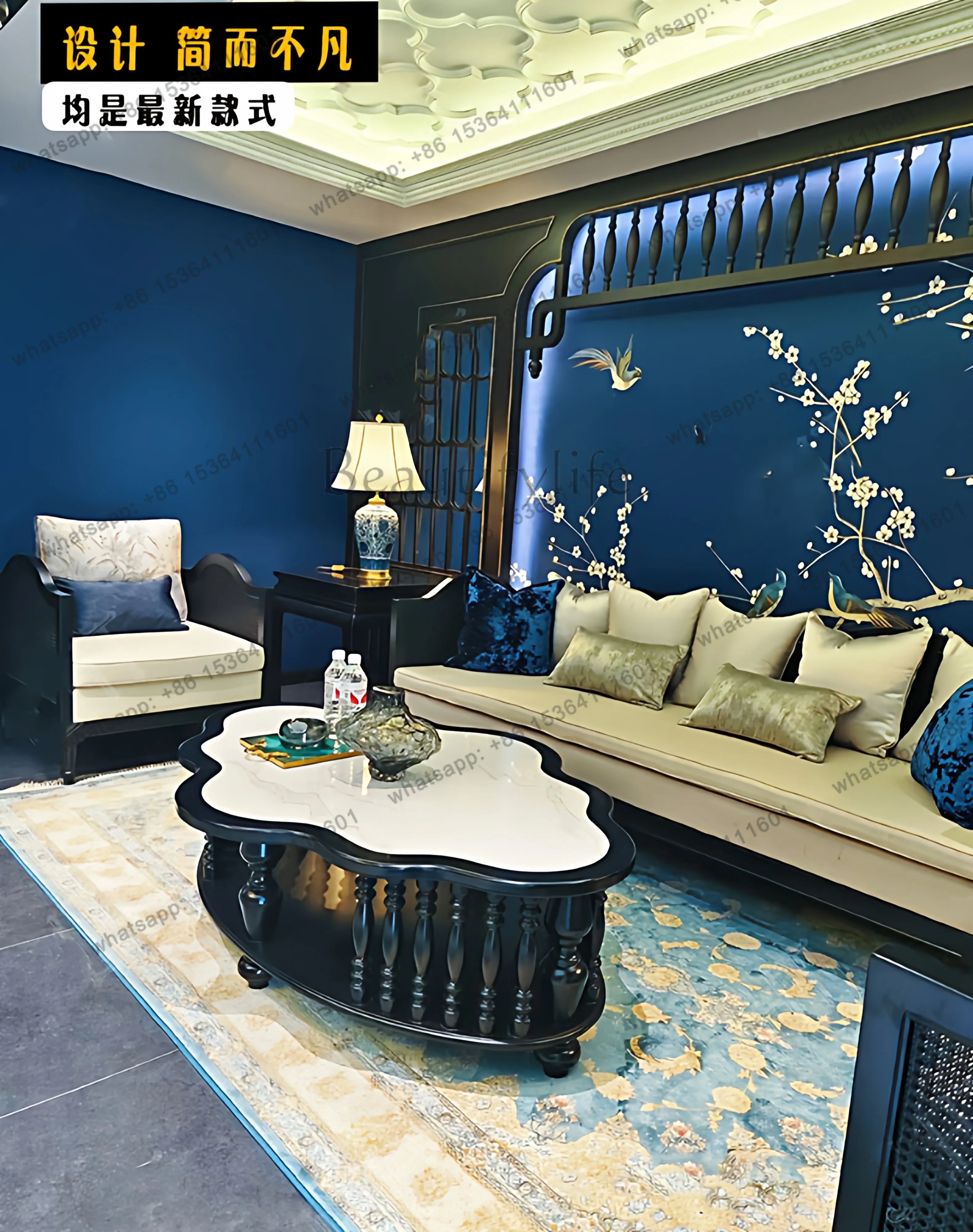 

French retro coffee table high-end marble small apartment tea table