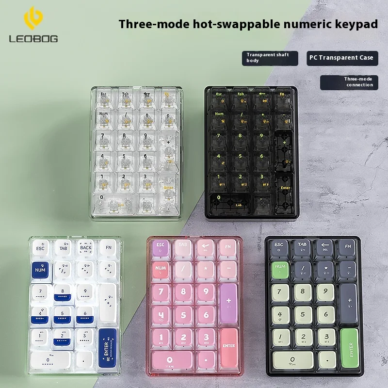 Leobog K21 Wireless Three-Mode 2.4g Transparent Digital Keypad Mechanical Customized Split Keypad Hot Plug Bluetooth Kit Pc