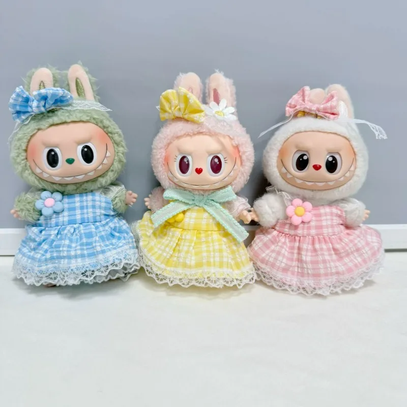 

Only Available for Clothing Hot Selling Grid Seersucker Bow Dress Set Replaceable Princess Dress Set Clothing for Labubu