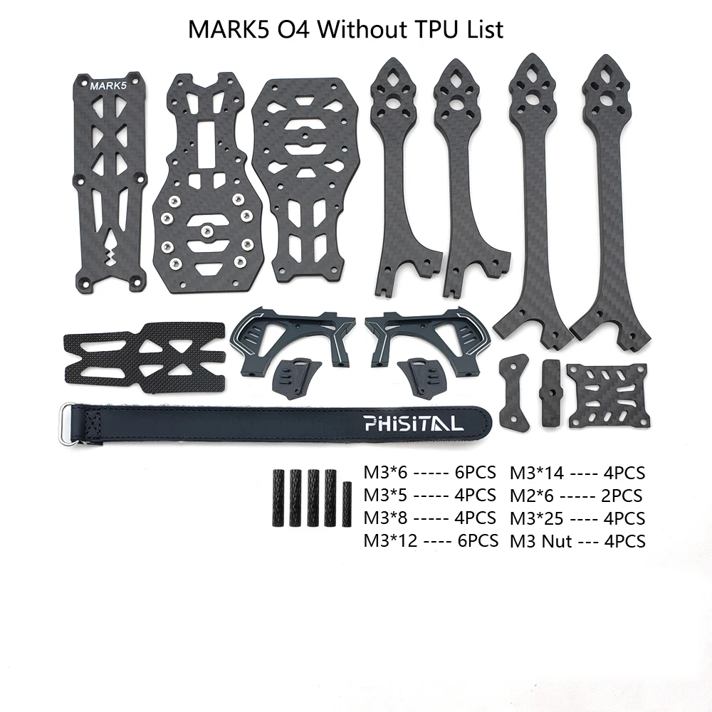 PhiSital Mark5 O4 Pro FPV Frame Kit X/DC Version 5inch Carbon Fiber Racing for RC Freestyle DIY Parts