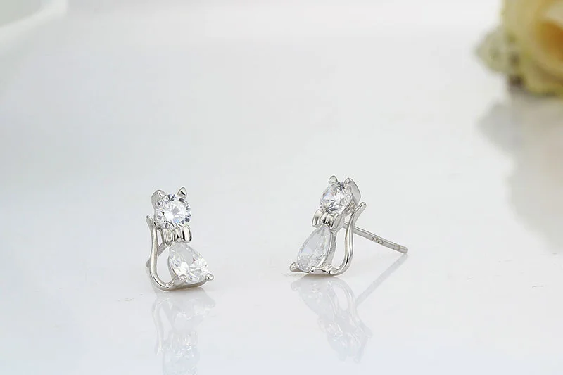 Nette Reine Echt 925 Sterling Silber Kitty Katze Gepflastert Zirkonia CZ Stud Ohrringe Bijoux Frauen Mädchen Kinder Schmuck Heißer geschenk – Detail 14