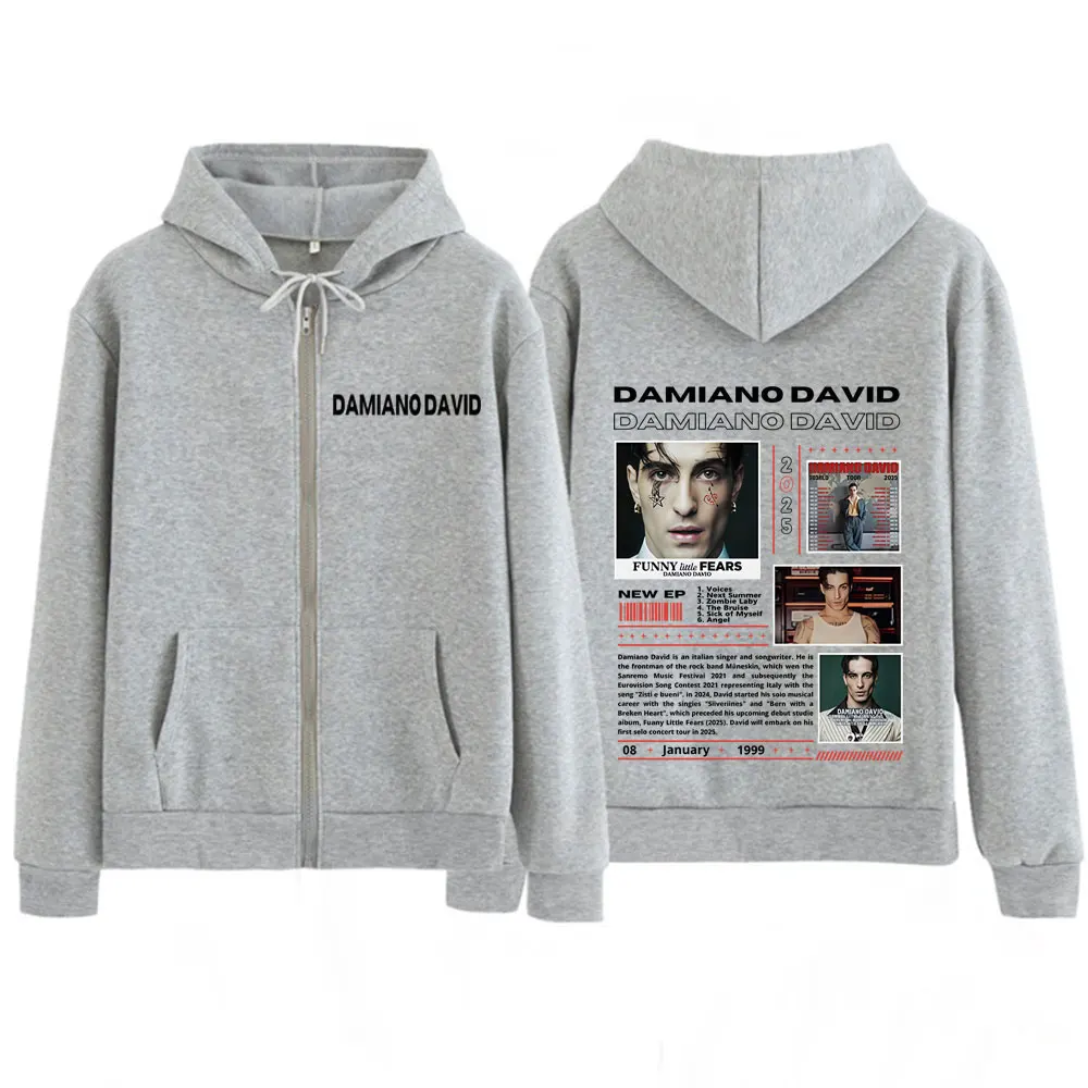 Divertente album di Little Fears Damiano David World Tour 2025 Felpe con cappuccio Moda uomo Felpe con zip Giacche casual vintage hip-hop