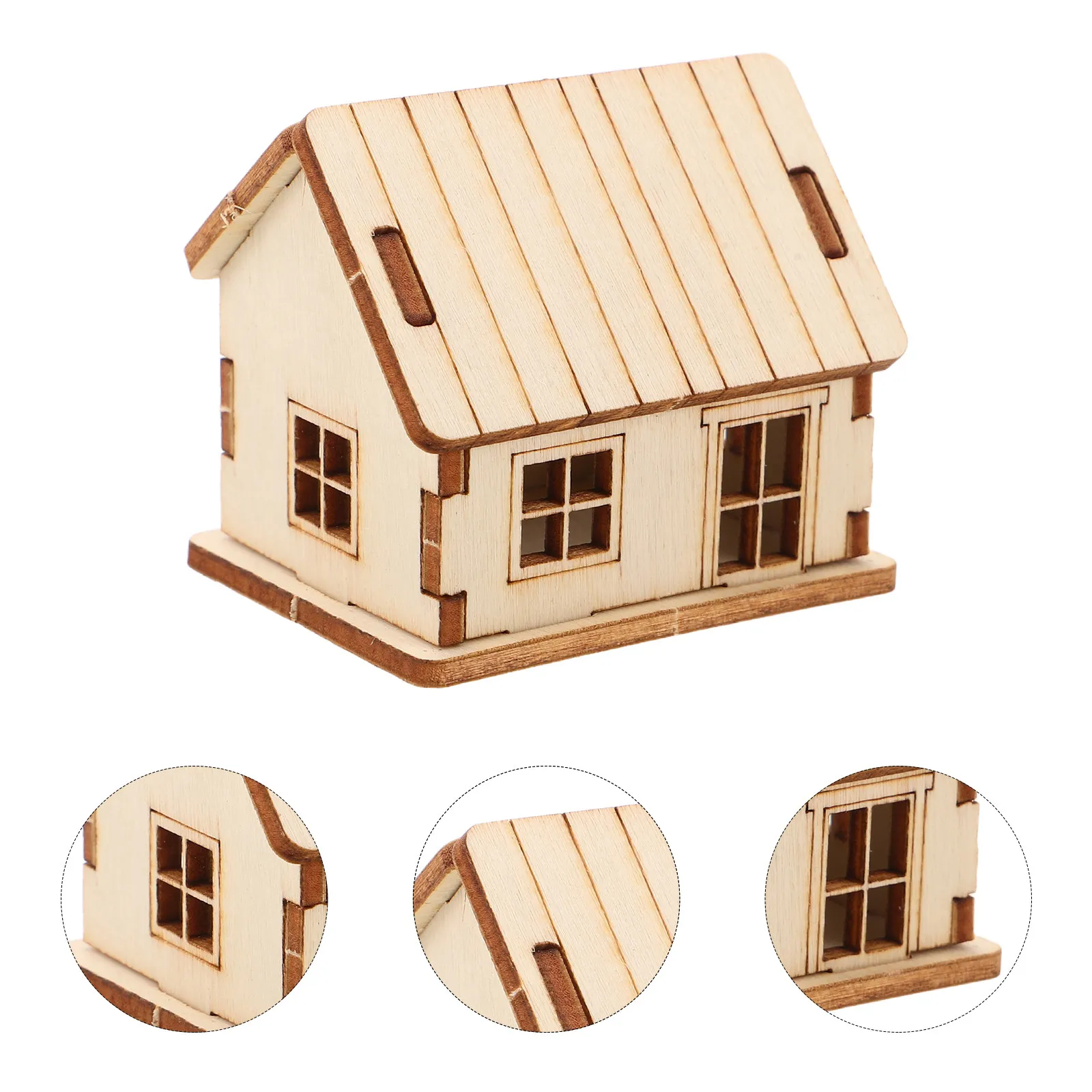 

Miniature 2 Inch Wooden House DIY 3D Puzzle Paintable Blank Wood Cabin Sand Table Wooden House Decor Finished Puzzle Assembly