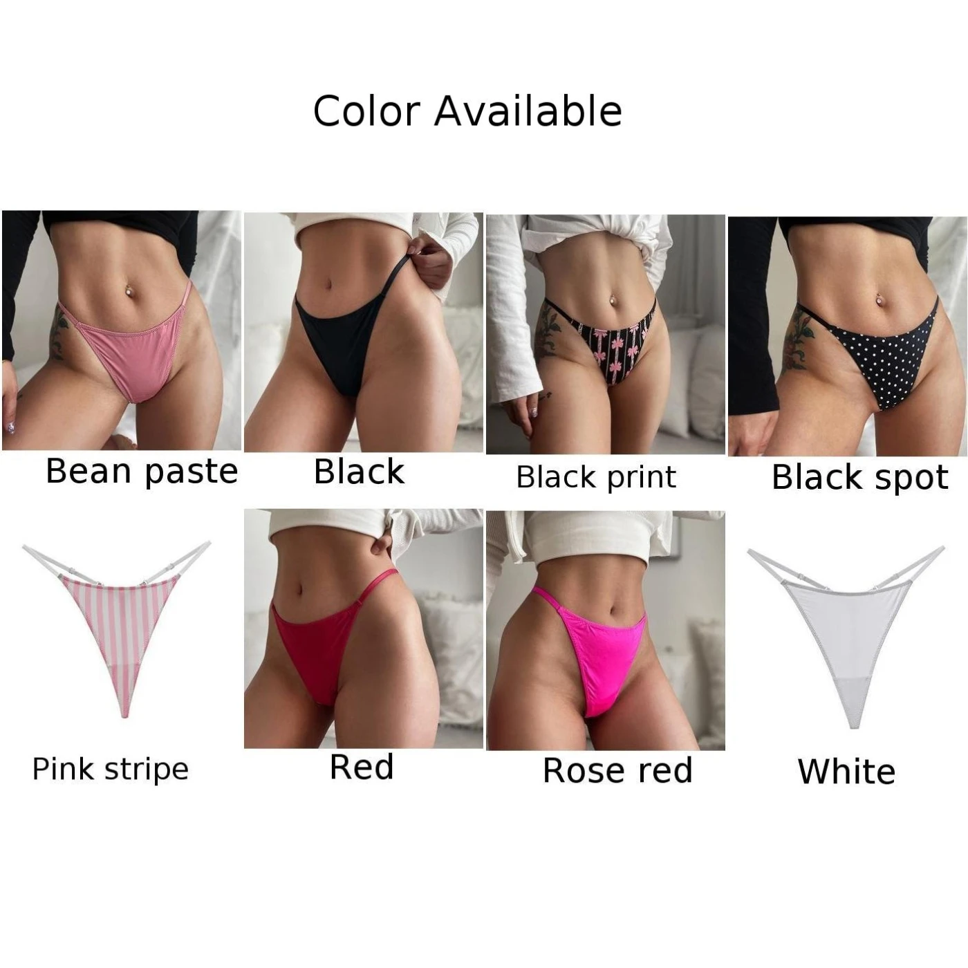 Women Sexy High Cut Thong Panties Spaghetti Straps Rhinestone Adjustable Waist G-String Underpants Breathable Seamless Lingerie